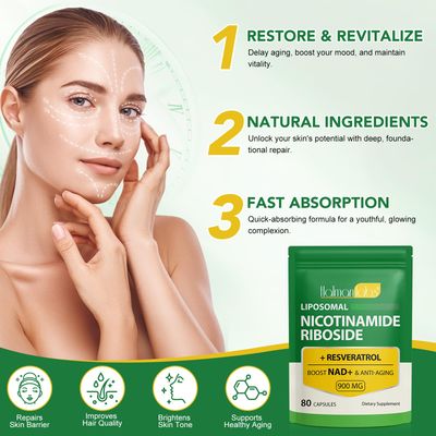 newseel Liposomal Resveratrol,Liposomal Nicotinamide Riboside,Nicotinamide Riboside 900,Resveratrol Supplement,Resveratrol Supplement for Women Men(1Pack/80 Capsules)