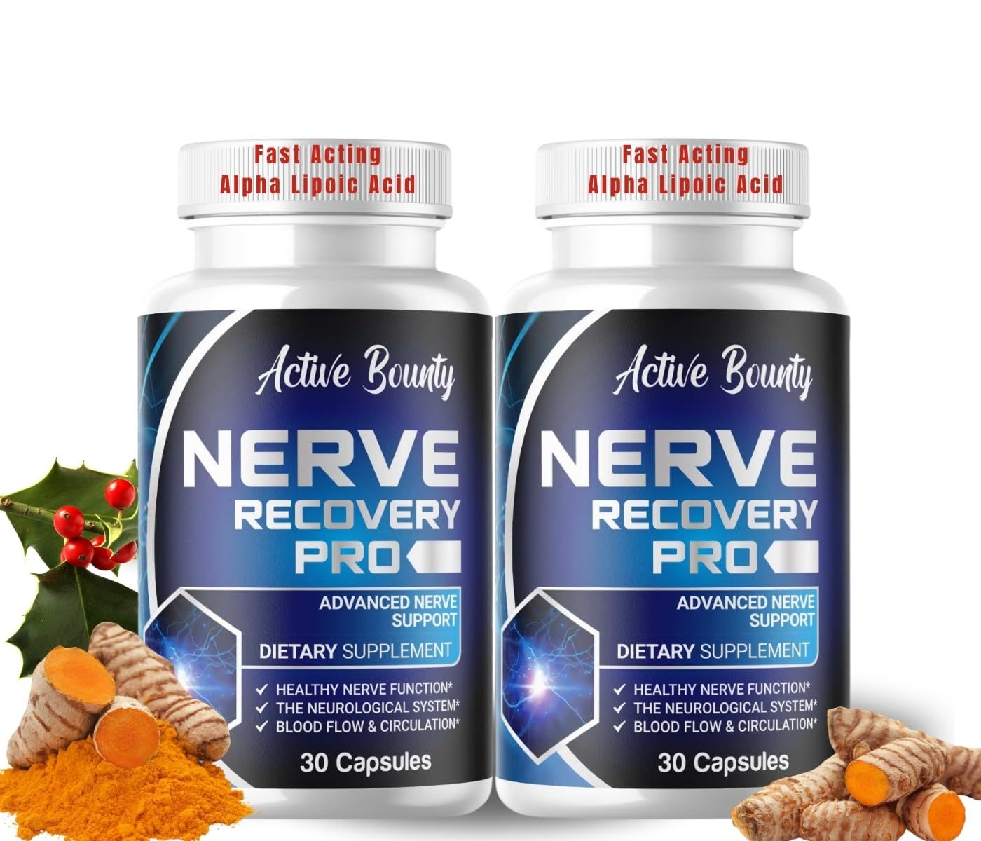 Active Bounty Nerve Recovery Pro - Nerve Support Supplement with Alpha Lipoic Acid, Turmeric &amp; Acetyl-L-Carnitine - Supports Healthy Nerve Function, Circulation &amp; Blood Flow - 30 Capsules - 2 Pack