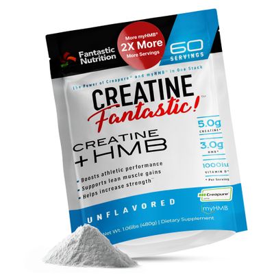 Fantastic Nutrition German Creatine HMB Powder - 5g Creapure Micronized Creatine Monohydrate 3g myHMB - Muscle Support, Strength and Recovery - Unflavored, Non-GMO - 60 Servings