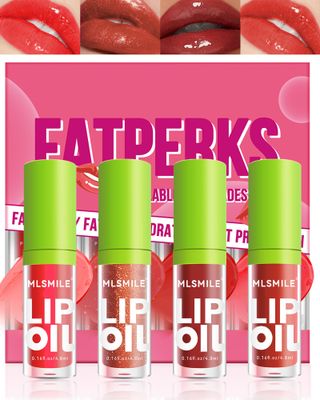 LYSdefeu 4 Colors Lip Oil Lip Glaze Set,Hydrating Tinted Plumping Lip Gloss,Shiny Glow Reviver Lip Care Oil,Longlasting Non-sticky Transparent Lip Oil,Mother&#39;s Day Makeup Gift Kit for Women Girl-SetB
