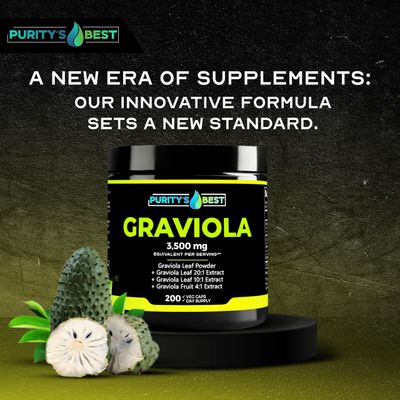 Puritys Best Graviola Leaf Powder, 3,500 mg, Vegan Supplement, Antioxidant Powerhouse, Supports Immune &amp; Digestive Enzymes, Cell Growth, NonGMO, 200 Veggie Caps Made in USA