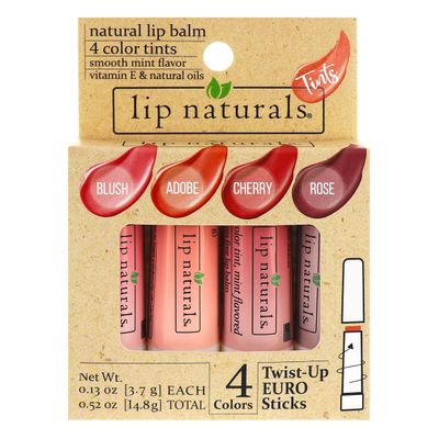 Lip Naturals Tinted Lip Balm for Moisturizing Chapped Lips, 4 Pack Gift Set