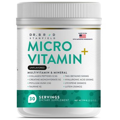 Dr Brad Stanfield Collagen Peptides Creatine Monohydrate Psyllium Husk Taurine TMG Hyaluronic Acid MultiVitamin &amp; Mineral (30 Servings, Unflavored)
