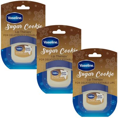 Vaseline Lip Therapy Sugar Cookie - Mini Vaseline Flavored Lip Balm, Hydrating Petroleum Jelly, Clear Lip Gloss, Travel-Size, 0.25 Oz Ea (Pack of 3)