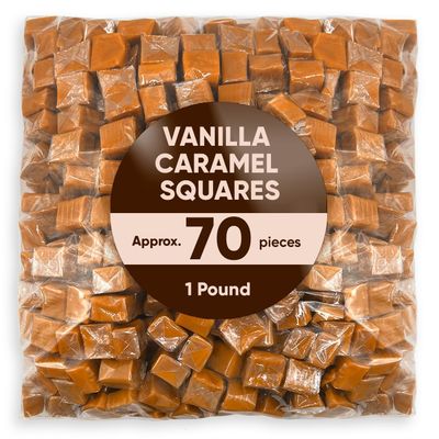 Vanilla Caramel Squares Individually Wrapped Candy - 1 Pound Approx 70 Candy Melts - Christmas Candy Ideal Stocking Stuffers for Adults &amp; Kids - Caramel Squares Candy Kraft Caramel Bits Melting - B...