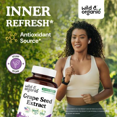 Wild &amp; Organic Grape Seed Extract Capsules - 20,000 mg Strength Grapeseed Extract Equivalent - 95 Polyphenols - 400 mg per Serving - 3 Month Supply - 90 Vegan Capsules - Non-GMO