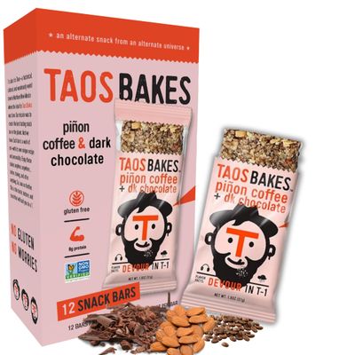 Taos Bakes - Coffee Dark Chocolate - Breakfast Bar - 8g of Protein, 6g Fiber, &amp; Gluten Free - Healthy Snack for Adults - Filled with PIne Nuts, Almonds, Chocolate, &amp; Chia Seeds - 12 Pack, 1.8oz ea