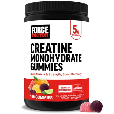 Force Factor Creatine Monohydrate Gummies, 5g Dose for Men &amp; Women to Support Muscle, Strength, Recovery, Cognitive Health &amp; Memory, Assorted Fruit Flavors, 150 Gummies