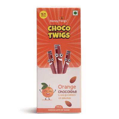 Choco Twigs - Almond Butter Sticks | Chocolate Orange Flavor - Made with Real Almonds| Pocket Friendly Travel Pack | Healthy Snack for Kids &amp; Adults | 15 sticks per pack.