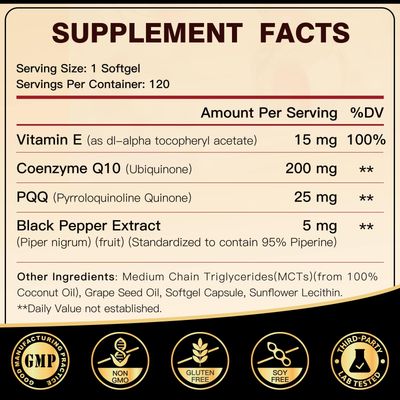 DRFOSTER Coq10 200mg, Co q 10 Supplement for Heart Supports &amp; Energy Production, 6X High Absorption with Vitamin E &amp; PQQ &amp; Black Pepper Extract, Coq10 200mg Softgels, Coq10 120 Servings