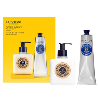 L&#39;OCCITANE Wash &amp; Hydrate: 2-Piece Hands &amp; Body Care Set, Includes Shea Hand Cream and Shea Ultra Rich Wash