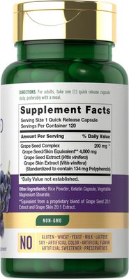 Carlyle Grape Seed Extract 4,000mg | 120 Quick Release Capsules | Standardized Extract Complex with Polyphenols | Non-GMO, Gluten Free Supplement