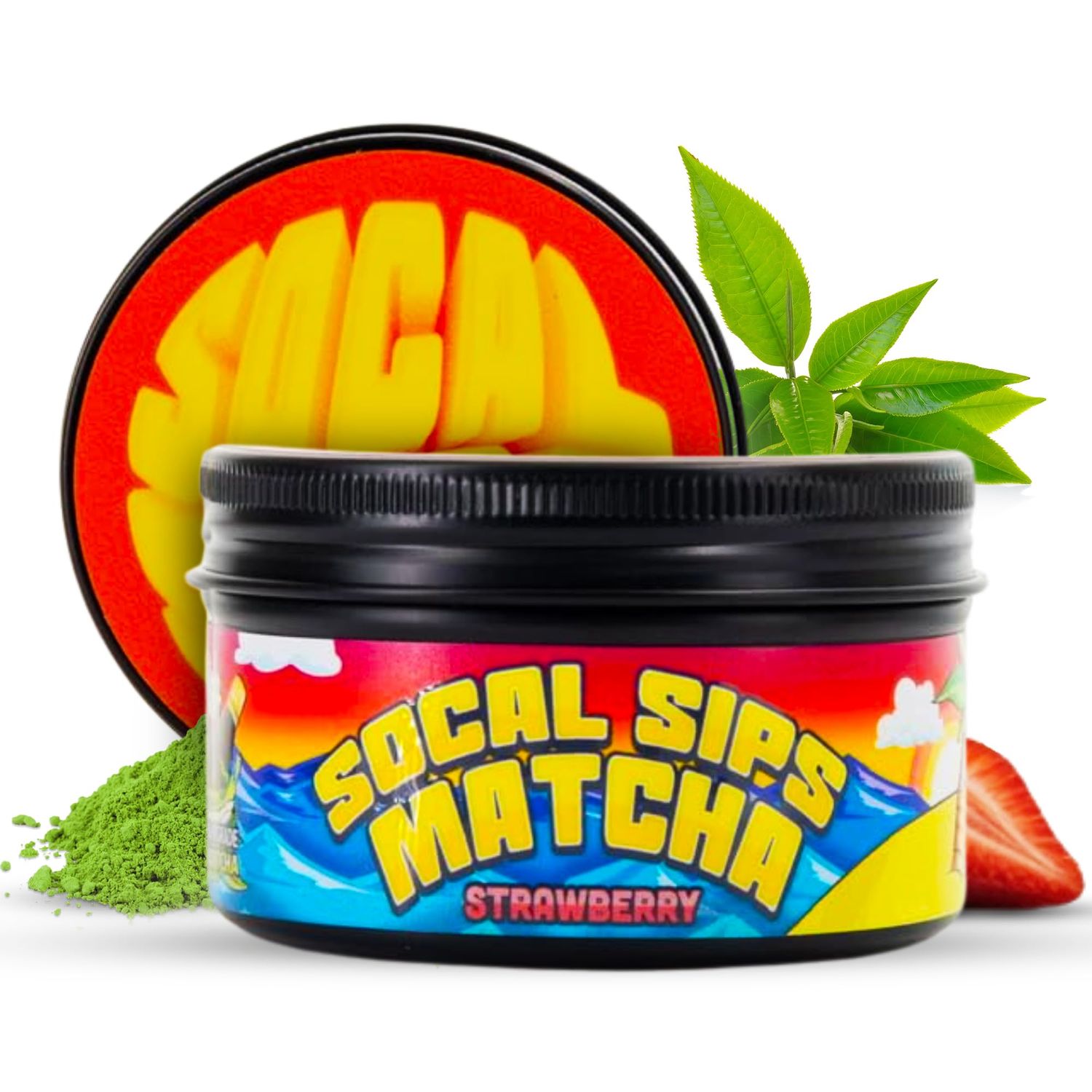 SoCal Sips Matcha Powder Japanese Green Tea - Strawberry Flavored Blend - Organic &amp; Ceremonial Grade Matcha Powder - All Natural &amp; Zero Sugar Added - Ideal for Tea, Smoothies, &amp; Lattes - 1.43 Oz