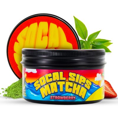 SoCal Sips Matcha Powder Japanese Green Tea - Strawberry Flavored Blend - Organic &amp; Ceremonial Grade Matcha Powder - All Natural &amp; Zero Sugar Added - Ideal for Tea, Smoothies, &amp; Lattes - 1.43 Oz