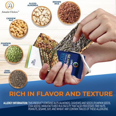 Seaweed Crunch with Nuts Classic Taste- Amazin Choices Vegan Snack Bars with Cashews, Almonds &amp; Pumpkin Seeds - Premium Asian Chips - Seaweed Sheets - Sandwich Seaweed - Variety Pack