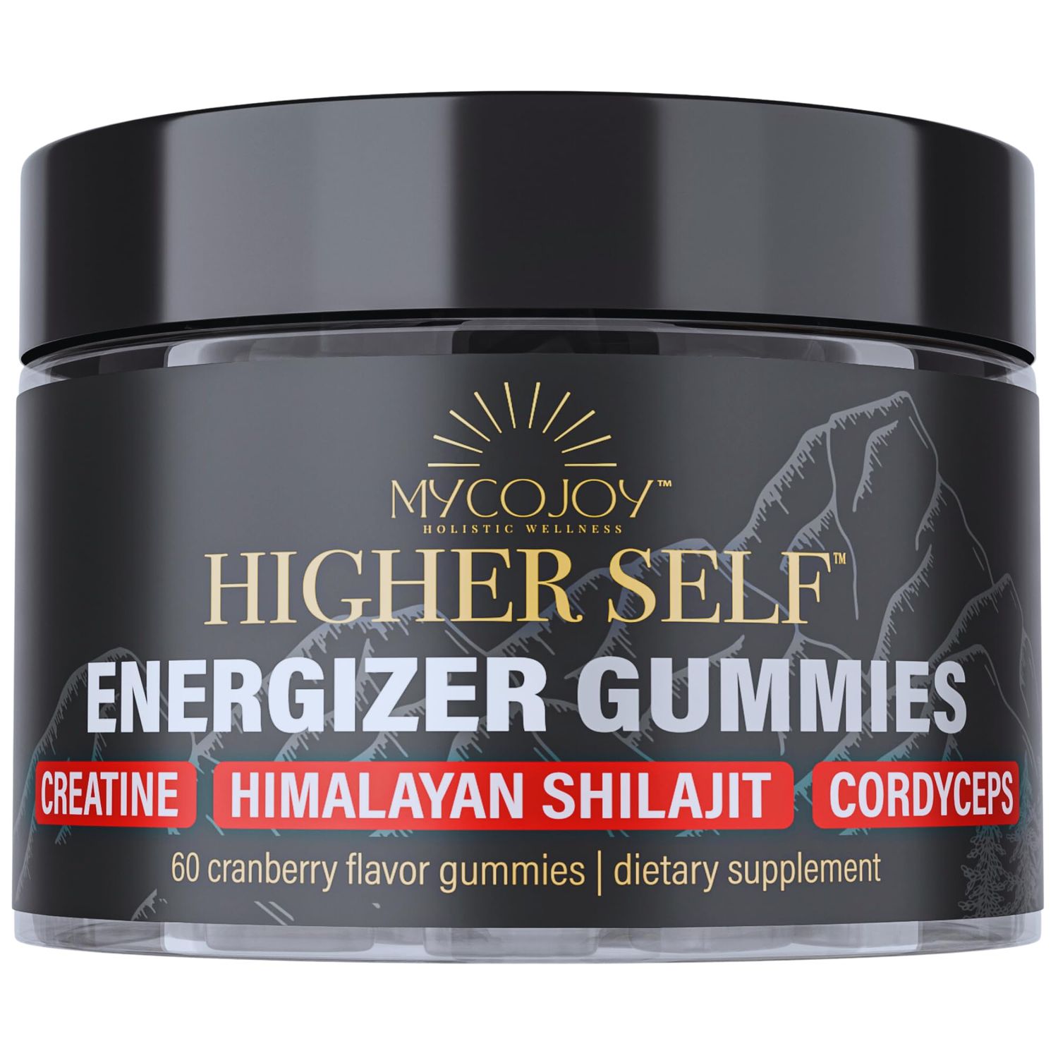 Higher SELF Energizer Gummies Triple-Action ATP Booster with Shilajit, Cordyceps, and Creatine for Enhanced Energy, Stamina, and Performance | 60 Gummies | Sugar-Free | Cranberry Flavor