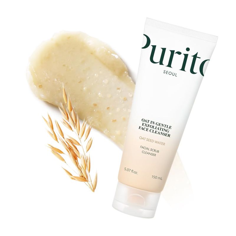 Purito Oat Exfoliating Facial Polish Cleanser - Hydrating Daily Face Wash with Gentle Scrub Clay Pore Minimizing Panthenol, Oat Seed Water Vegan, Non-comedogenic Korean Skin Care 5.07 fl.oz