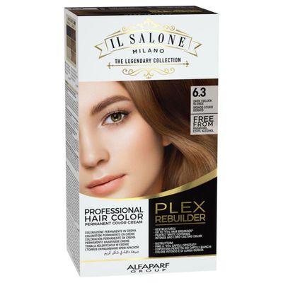 Il Salone Milano Plex Rebuilder Permanent Hair Color - 6.3 Dark Golden Blonde Hair Dye Kit - Professional Salon - Premium Quality - Protects and Restructures - Paraffin, Paraben, Ethyl Alcohol Free