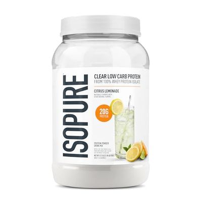 Isopure Clear Whey Isolate Protein Powder Infusions, Lactose Free, Gluten Free, Naturally Flavored, Citrus Lemonade, 20g Protein Per Serving, 1.9 Lb, 36 Servings