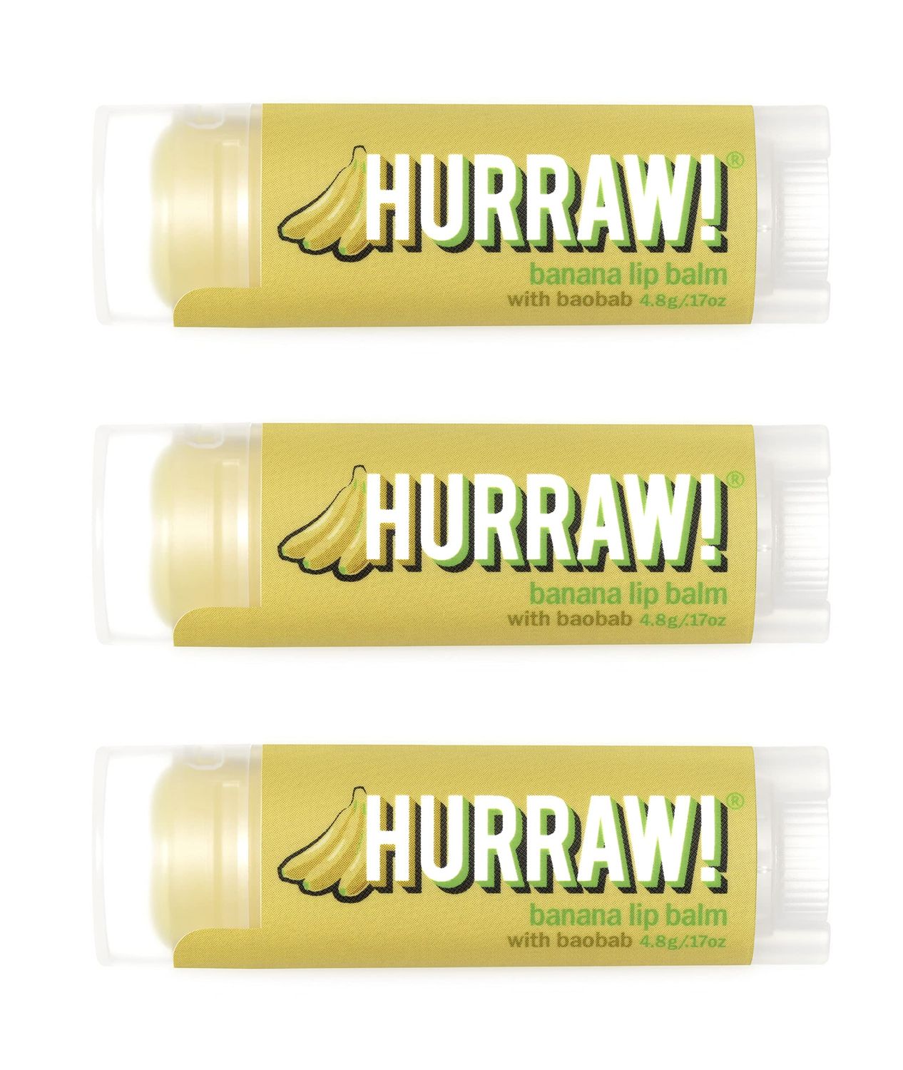 Hurraw! Banana Lip Balm, 3 Pack: Organic, Certified Vegan, Cruelty and Gluten Free. Non-GMO, 100 Natural Ingredients. Bee, Shea, Soy and Palm Free. Made in USA