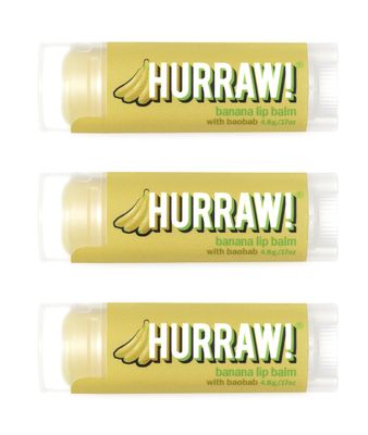 Hurraw! Banana Lip Balm, 3 Pack: Organic, Certified Vegan, Cruelty and Gluten Free. Non-GMO, 100 Natural Ingredients. Bee, Shea, Soy and Palm Free. Made in USA