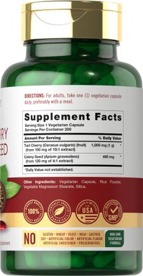 Carlyle Tart Cherry and Celery Seed Supplement | 200 Capsules | Vegetarian, Non-GMO, and Gluten Free