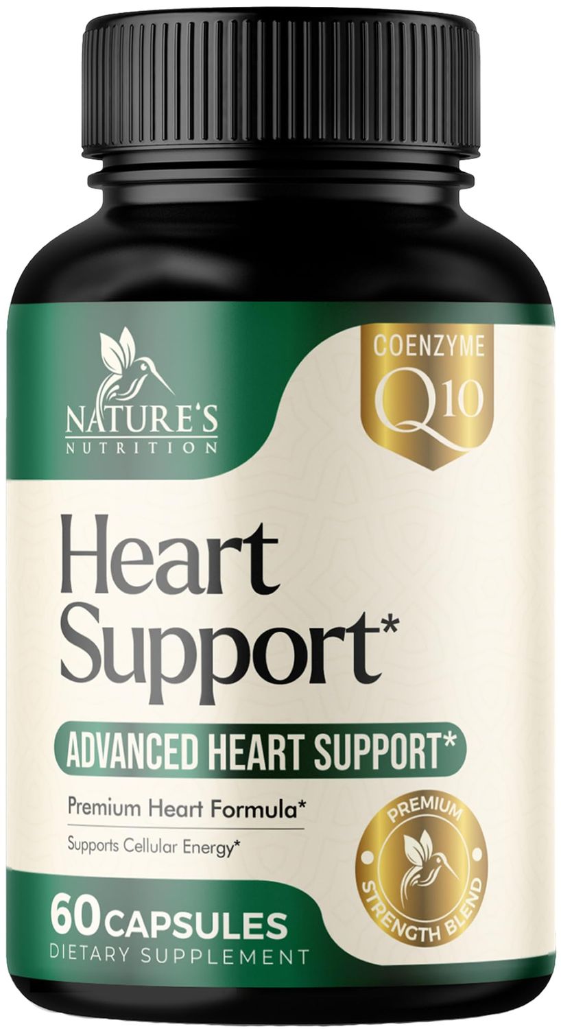 Heart Supplements for Men &amp; Women 1650mg - CoQ10 and Antioxidants for Heart Health &amp; Nitric Oxide Support - Hawthorn, Plant Sterol &amp; More Vitamins to Support Energy Production, Non-GMO - 60 Capsules