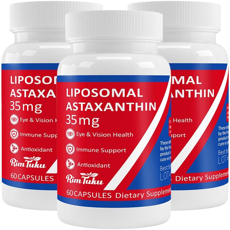 35mg Liposomal Astaxanthin Supplement - Powerful Antioxidant Support for Skin, Joint &amp; Eye Health - Natural Anti-Aging Formula with Pure Astaxanthin - Vegan, Non-GMO, 180 Capsules