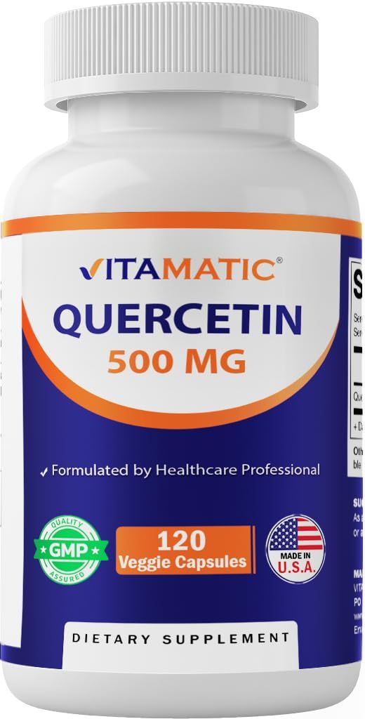 Vitamatic Quercetin 500 mg, 120 Vegetarian Capsules (Non-GMO, Gluten Free, Vegan) - Supports Cardiovascular Health