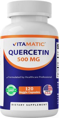 Vitamatic Quercetin 500 mg, 120 Vegetarian Capsules (Non-GMO, Gluten Free, Vegan) - Supports Cardiovascular Health