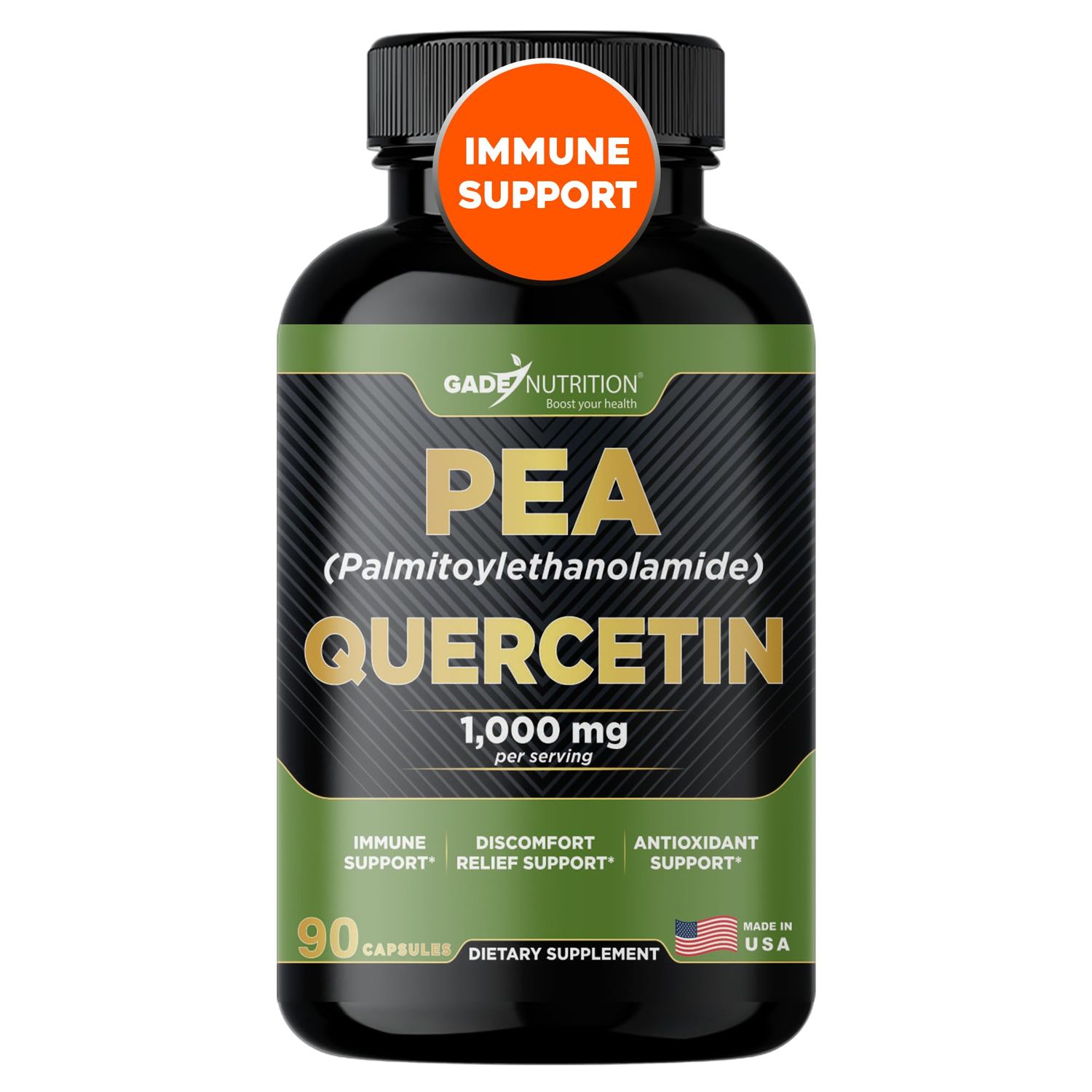 Gade Nutrition Palmitoylethanolamide Pea Supplement 800 mg with Quercetin 200 mg | Micronized Pea 99 Highly Purified and 95 Quercetin Bioavailable | Made in USA | Supplement for Men and Women