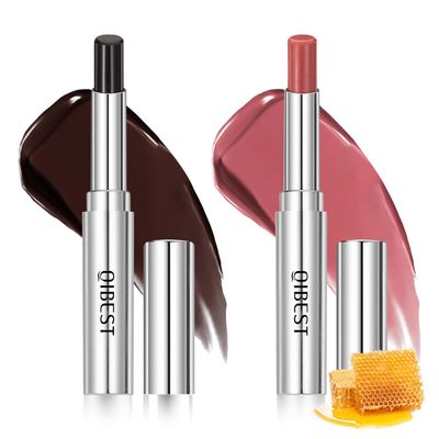2Pcs Honey Lipstick Tinted Lip Balm, Deep Moisturizing Honey Lip Balm, Nourishing and Hydrating Lip Gloss, Black and Pink honey Hydrating Lipstick for Women