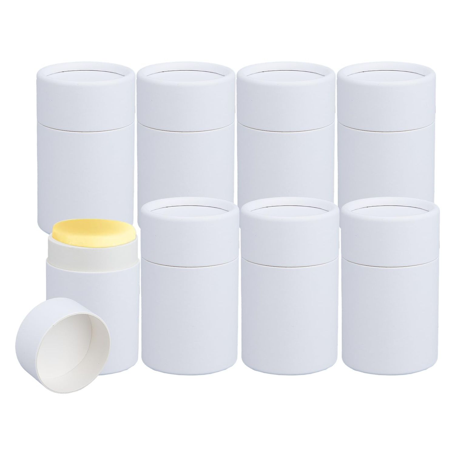 NICENEEDED 8 Pcs White Paperboard Lip Balm Tubes, 2.5 Oz Refillable Paper Lipstick Tube, Round Cardboard Empty Lip Gloss Container Solid Perfume Tube Cosmetic Box for DIY Lip Gloss Balm