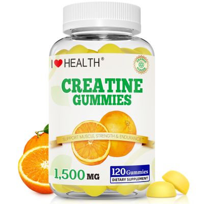 Creatine Monohydrate Gummies - 1500mg Creatine per Serving - Creatine Monohydrate Gummies for Muscle Growth, Strength &amp; Recovery - Vegan, Non-GMO, Gluten-Free - 120 Gummies - Orange Flavor