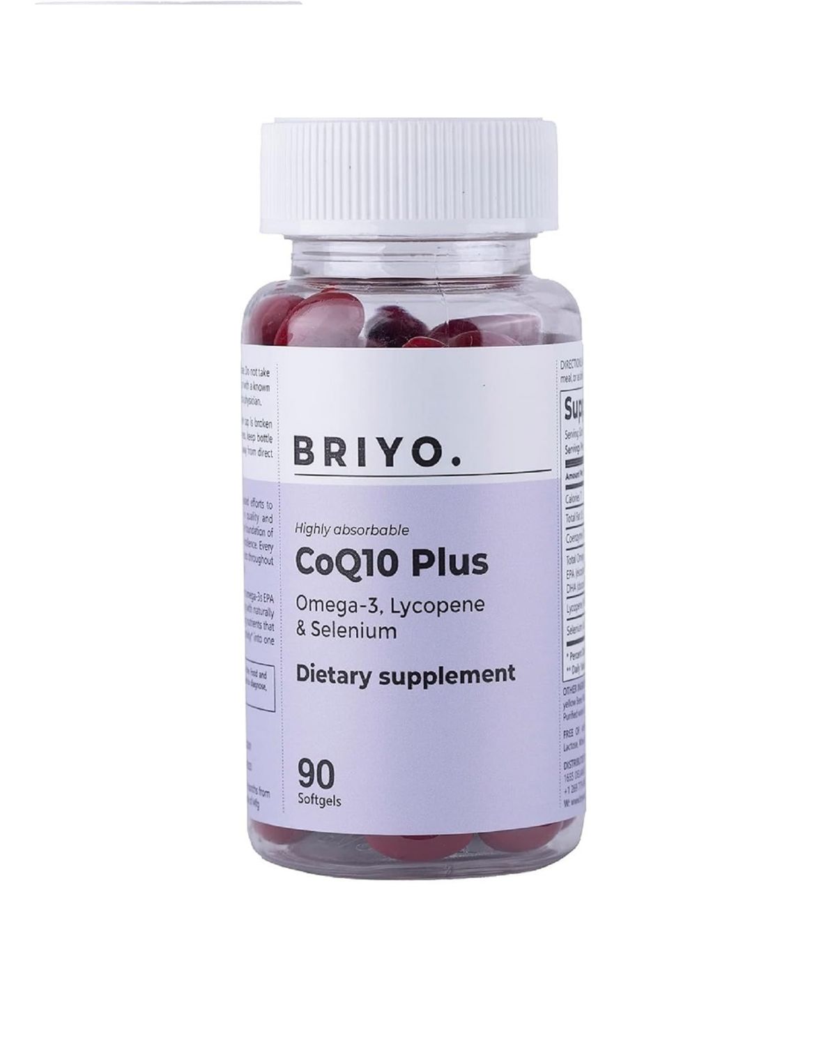 Briyo Highly absorbable CoQ10 100 mg Plus Omega-3 with Natural Form of Lycopene and Selenium, Heart Health Supplement (90 softgels)