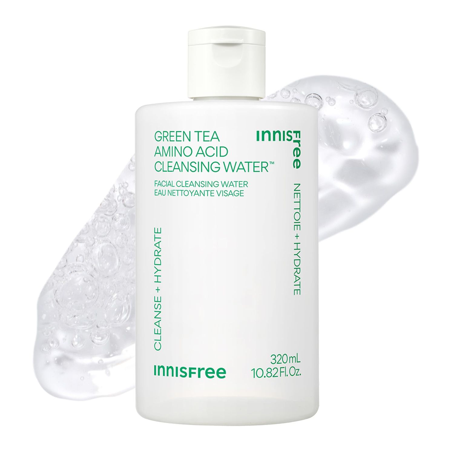 innisfree Green Tea Amino Acid Cleansing Water, Hydrating Micellar Makeup Remover, Korean Skincare, Dermatologist Tested