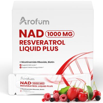 Arofum NAD Supplement Liquid - 30 Packets Liquid Supplement with Nicotinamide Riboside &amp; CoQ10 - Easy Absorption, Berry Flavor, Vegan-Friendly