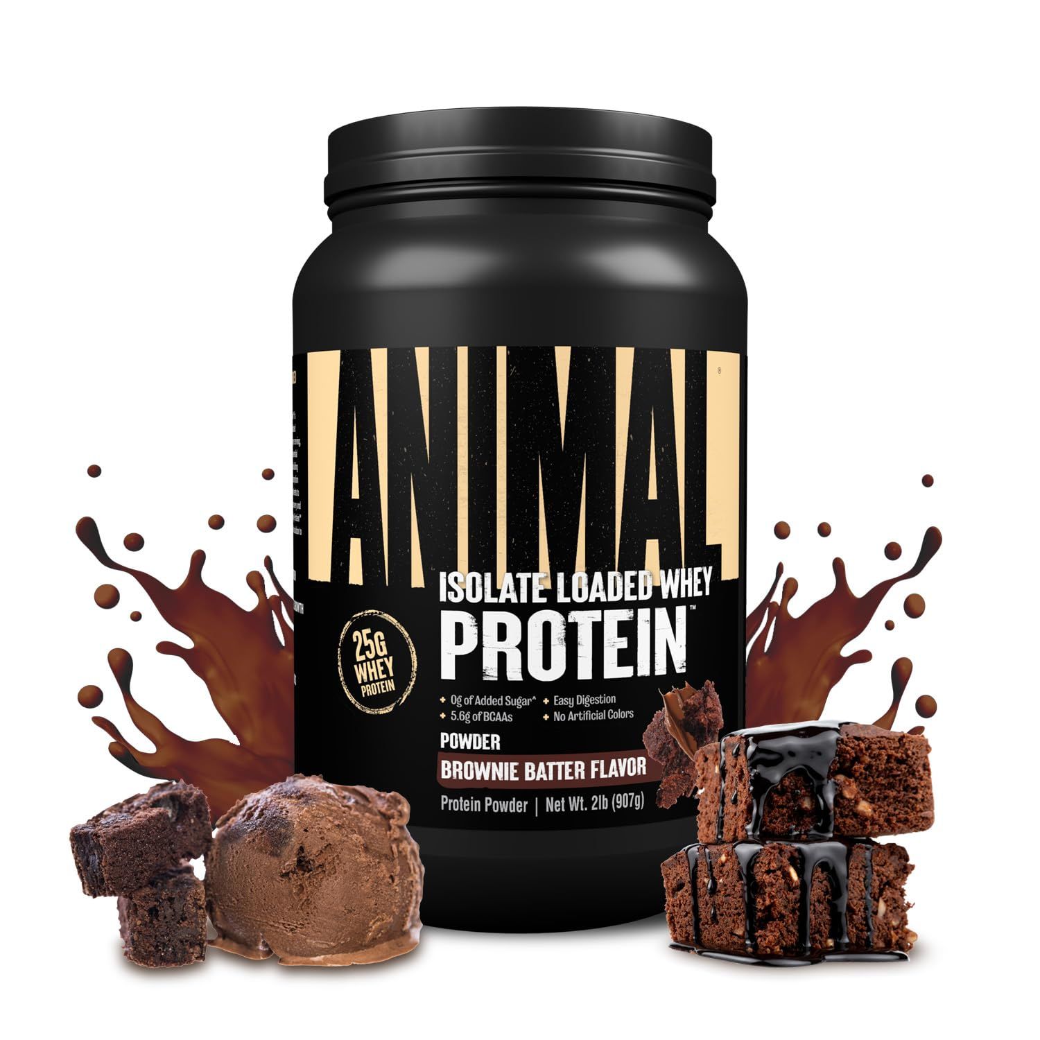 Animal Whey Isolate Protein Powder - Loaded for Pre &amp; Post Workout Muscle Builder and Recovery with Digestive Enzymes for Men &amp; Women - 25g Protein, Great Taste, Low Sugar - Brownie Batter 2 lbs