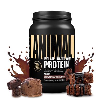 Animal Whey Isolate Protein Powder - Loaded for Pre &amp; Post Workout Muscle Builder and Recovery with Digestive Enzymes for Men &amp; Women - 25g Protein, Great Taste, Low Sugar - Brownie Batter 2 lbs