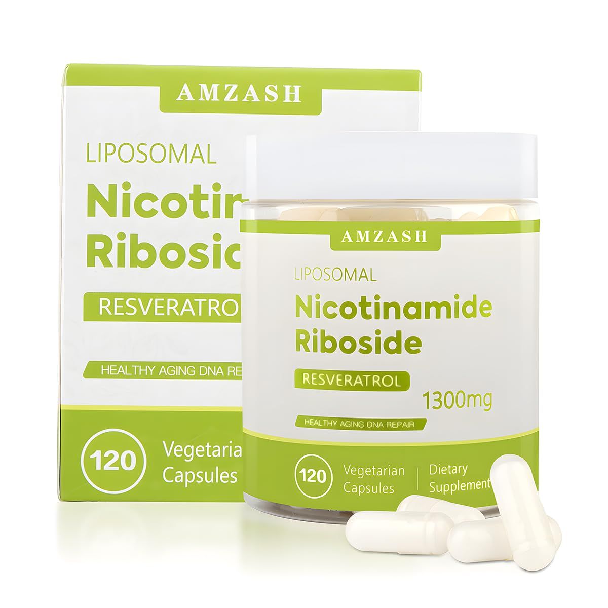 Liposomal NAD Supplement - 1300mg Nicotinamide Riboside (NR) &amp; ResveratrolPure Organic Ingredients for Energy, Focus &amp; Anti-Aging - 120 Capsules
