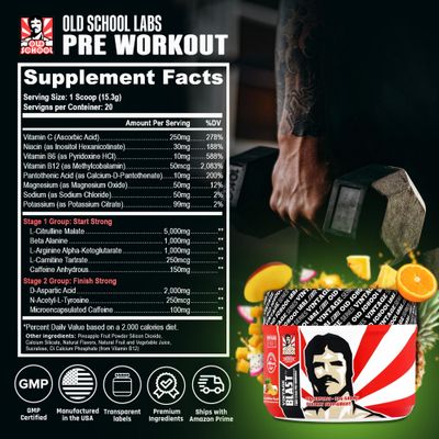 Vintage Blast - The Ultimate Two-Stage Pre Workout Supplement for Explosive Energy, Endurance, & Focus - Boost Workouts with Natural Ingredients: L-Citrulline Malate, Beta-Alanine, & Caffeine - 306g