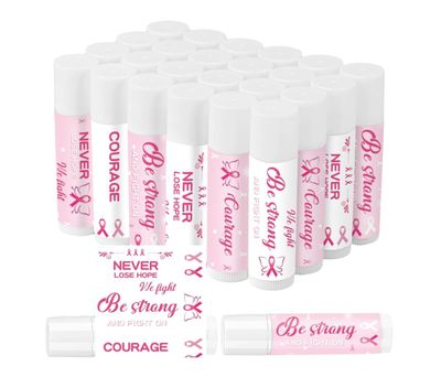 50 Pcs Breast Cancer Lip Balm Bulk, Moisturizing and Nourishing Lip Balm for Breast Cancer Awareness Gifts and Party Favors Guests