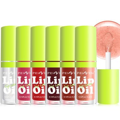 6 PCS Hydrating Lip Oil, Big Brush Head Lip Glaze Shiny Transparent Lip Glow Oil, Nourishing &amp; Non-sticky Long Lasting Fresh Clear Smooth Lip Care Plumping Lip Oil (SET B)