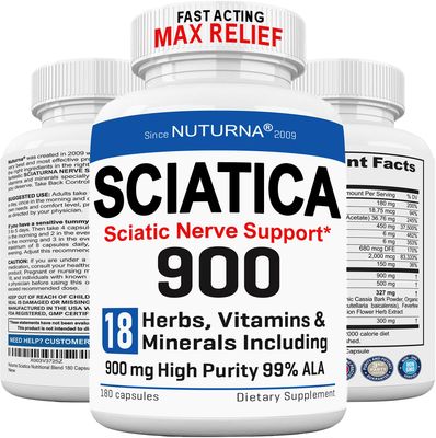 Sciatica Nerve Relief Supplement with 900 mg Alpha Lipoic Acid - Maximum Strength ALA Sciatic Support for Feet, Hands, Fingers, and Legs - Ultra Potent 18-in-1 Natural Nerve Vitamins - 180 Capsules