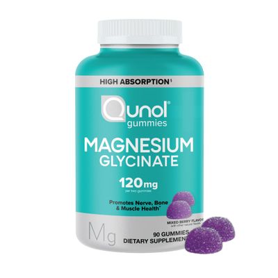Qunol Magnesium Glycinate Gummies, 120mg of Magnesium Glycinate, High Absorption, Mixed Berry, 90 Count (Pack of 1)