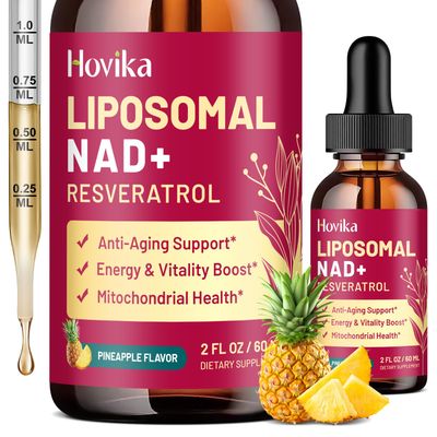 Liposomal NAD Supplement - 1200mg NAD Liquid Drops for Women &amp; Men with Resveratrol, Black Pepper Extract - Support Anti-Aging, Brain &amp; Cellular Mitochondrial Health - 2 Fl Oz, Pineapple Flavor