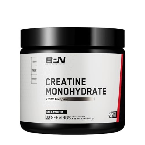 BARE PERFORMANCE NUTRITION, BPN Pure Creatine Monohydrate Powder by Creapure, 5g of Creatine per Serving, Supports Muscle Growth, Unflavored Creatine Powder, 30 Servings