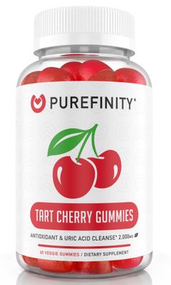 PUREFINITY Tart Cherry Gummies - Uric Acid Flush for Joint Relief &amp; Recovery, Raw Juice Extract Antioxidant - Non-GMO, Gluten Free, Vegan, 60 Count