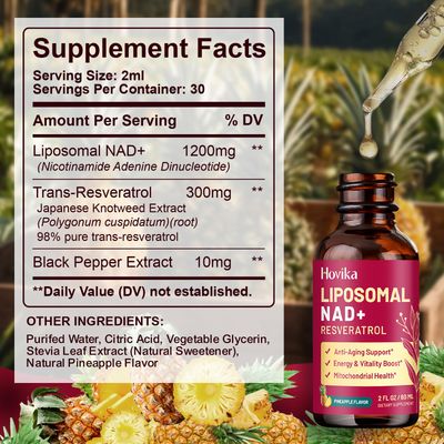 Liposomal NAD Supplement - 1200mg NAD Liquid Drops for Women & Men with Resveratrol, Black Pepper Extract - Support Anti-Aging, Brain & Cellular Mitochondrial Health - 2 Fl Oz, Pineapple Flavor