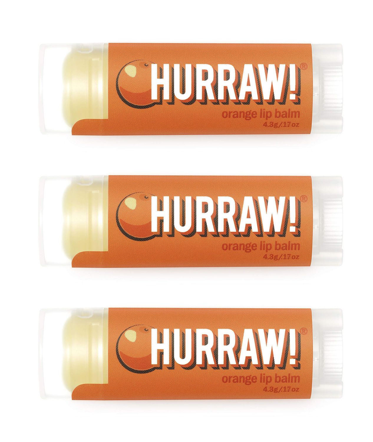 Hurraw! Orange Lip Balm, 3 Pack: Organic, Certified Vegan, Cruelty and Gluten Free. Non-GMO, 100 Natural Ingredients. Bee, Shea, Soy and Palm Free. Made in USA